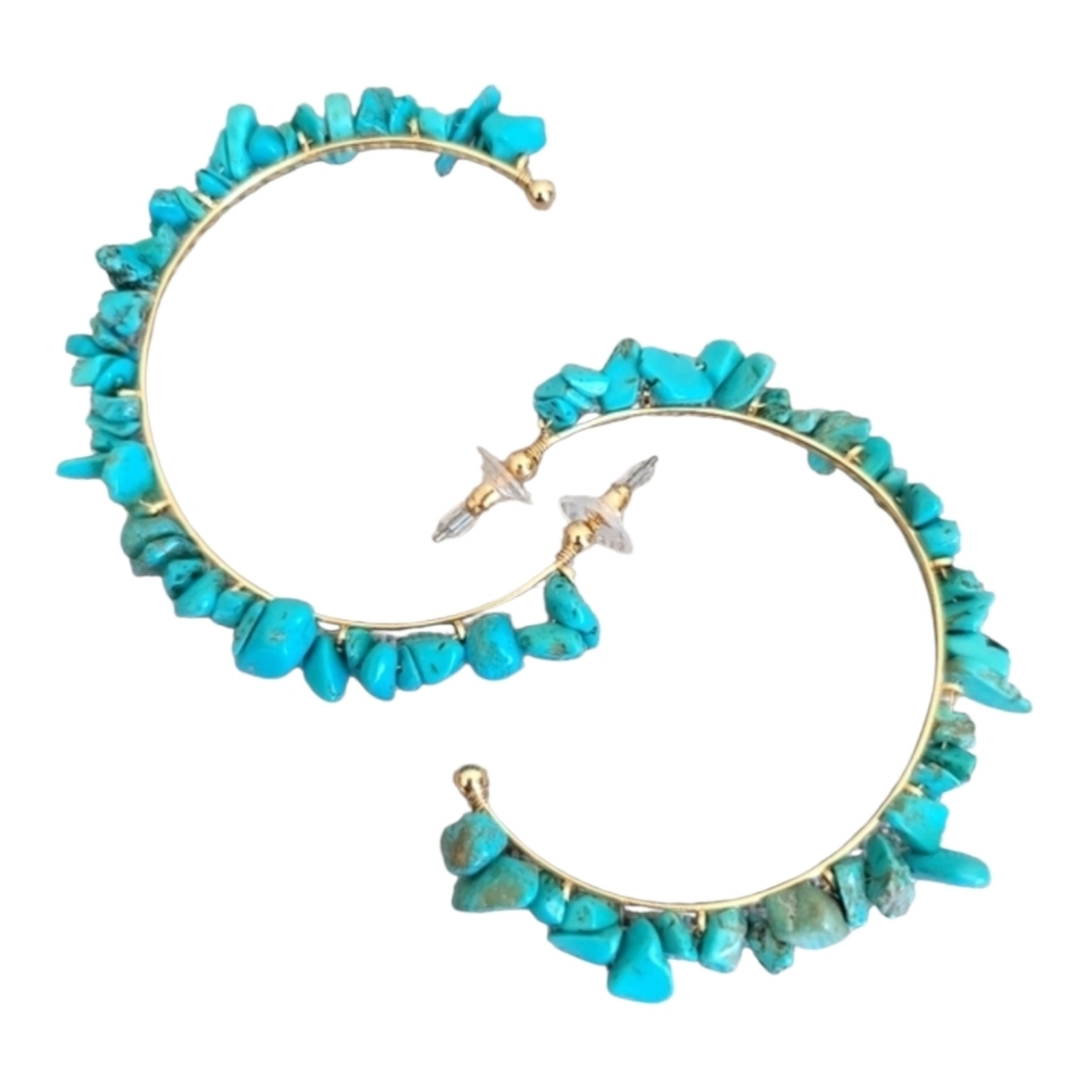 Turquoise Earrings Hoop Southwestern Persimmon Large Semi Precious Stone Blue